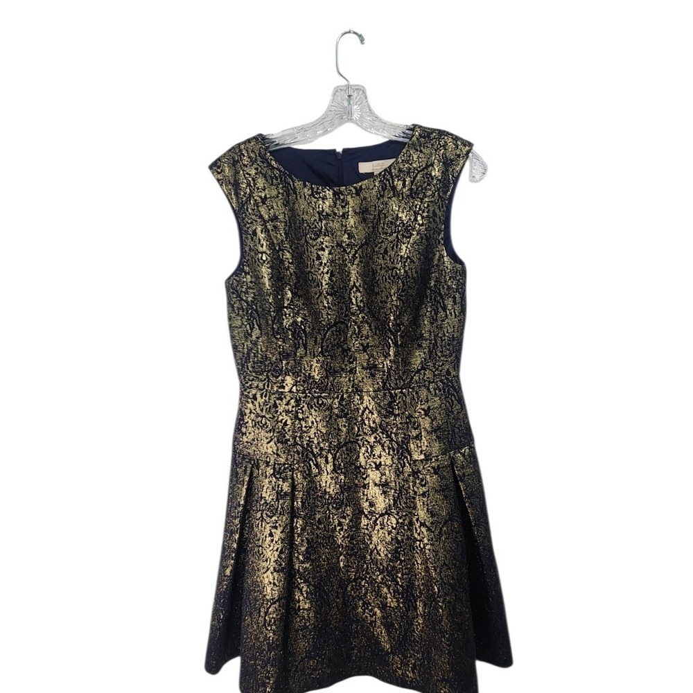 Aidan Mattox Jacquard Cocktail Dress Womens 8 Gold Navy New With Tags